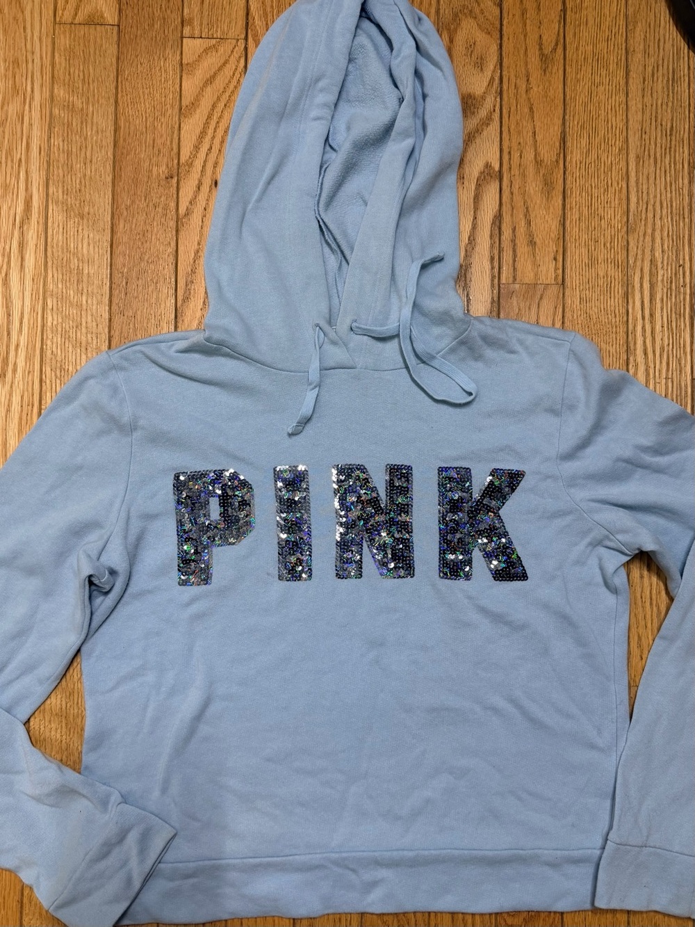 PINK Victoria's Secret Blue Sequin Logo Hoodie S 2010 Throwback Streetwear